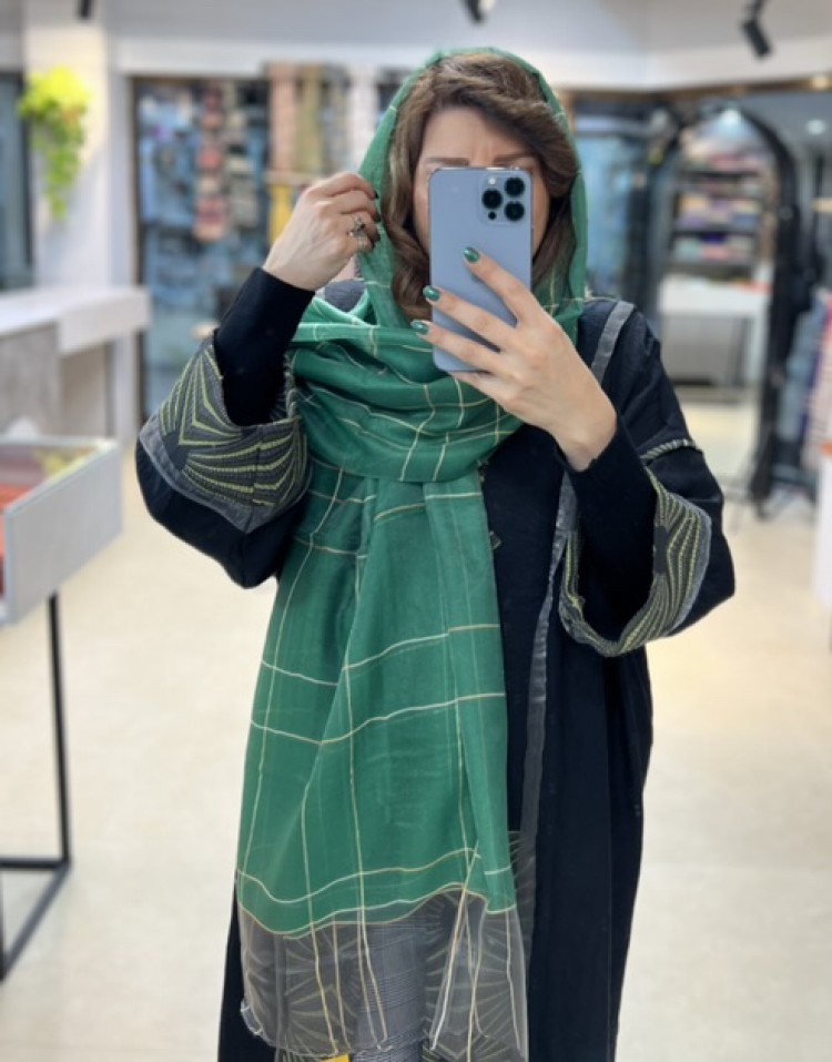 شال نخ ابریشم ویسکوز سبز وارداتی  code :49