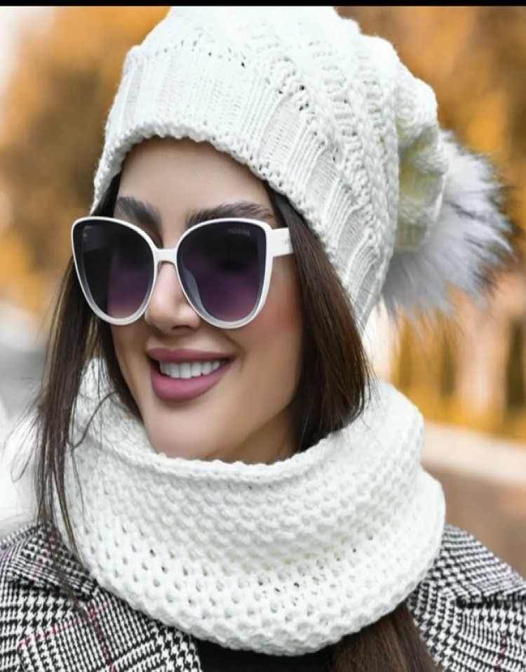 کلاه شیطونی پم دار+شالگردن رینگیcode:166