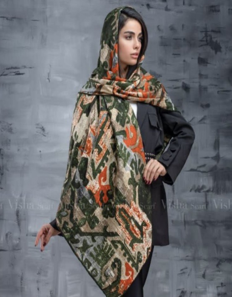 روسری نخی طرح گلیمی دور دستدوزcode:257
