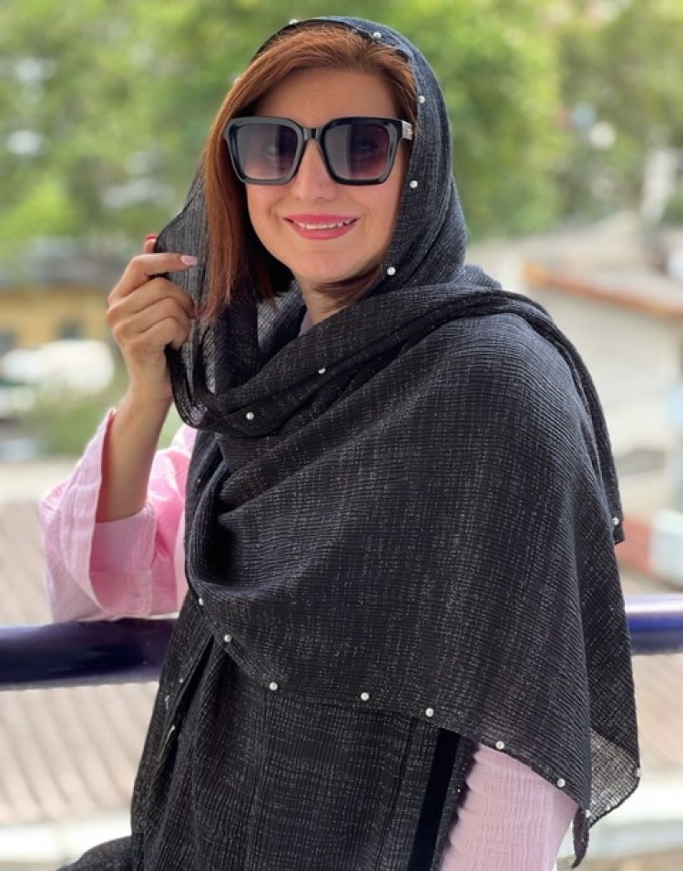 شال پلیسه مشکی لمه حاشیه مرواریدی وارداتی code:1555